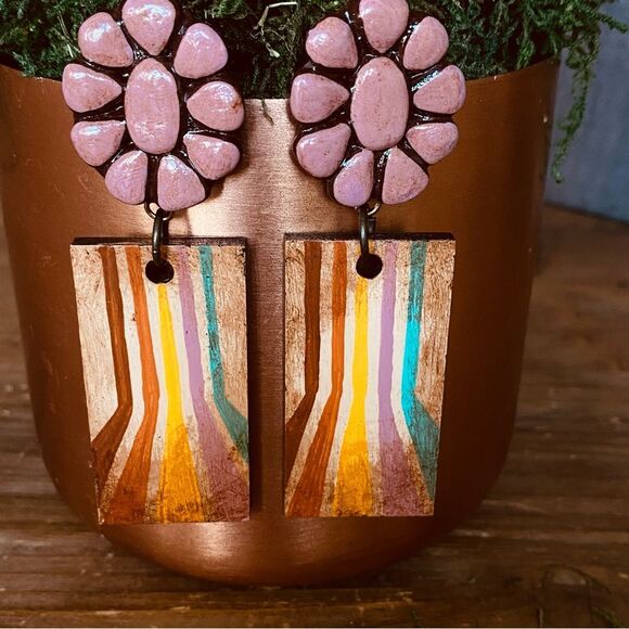 NEW Sookie Sookie Artist Made 70s Retro Disco Boho Earrings - Picture 2 of 5